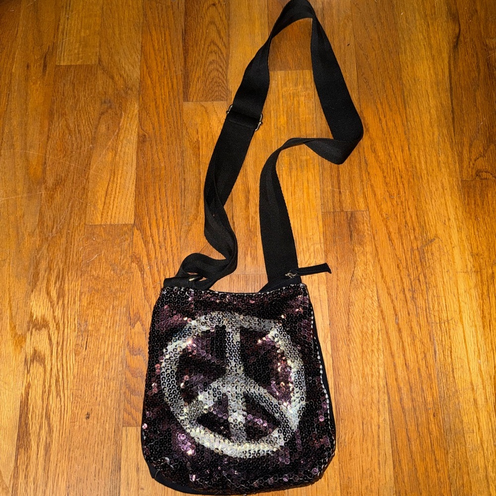 Sequin Peace Sign Crossbody Bag
